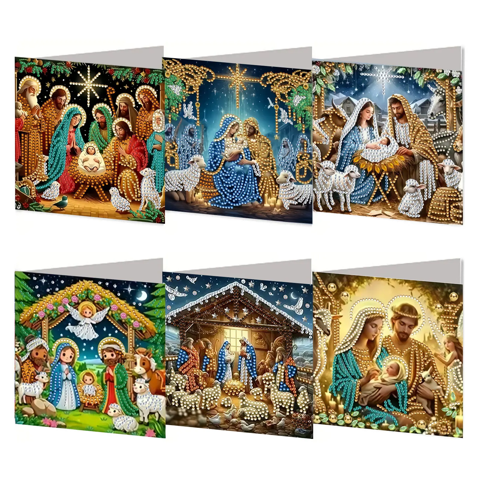 Six diamond painting Christmas cards with nativity scenes