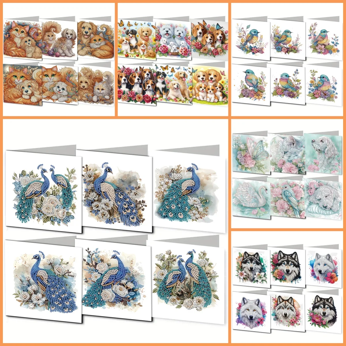Six diamond painting Christmas cards with winter designs