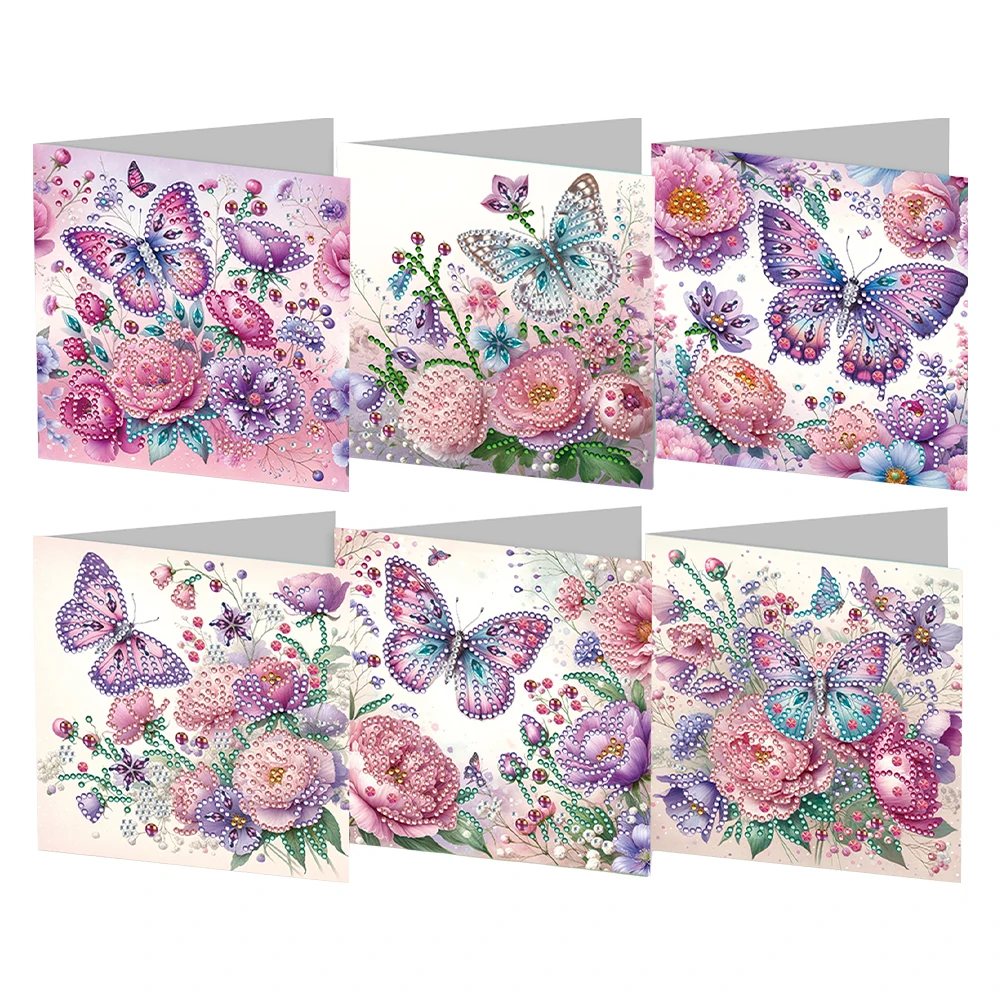 Six floral diamond painting cards for thanks and birthdays