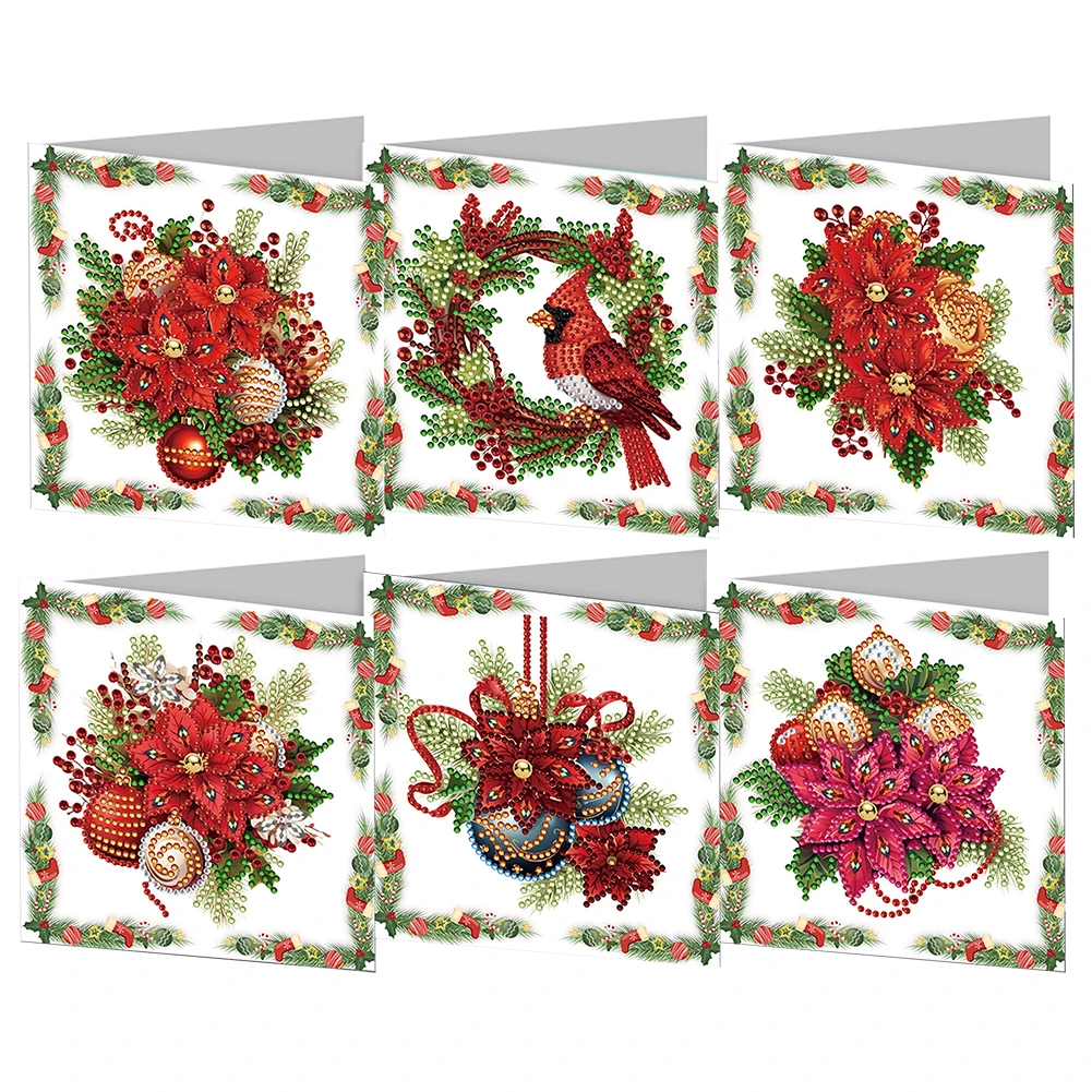 Six red floral diamond painting greeting cards